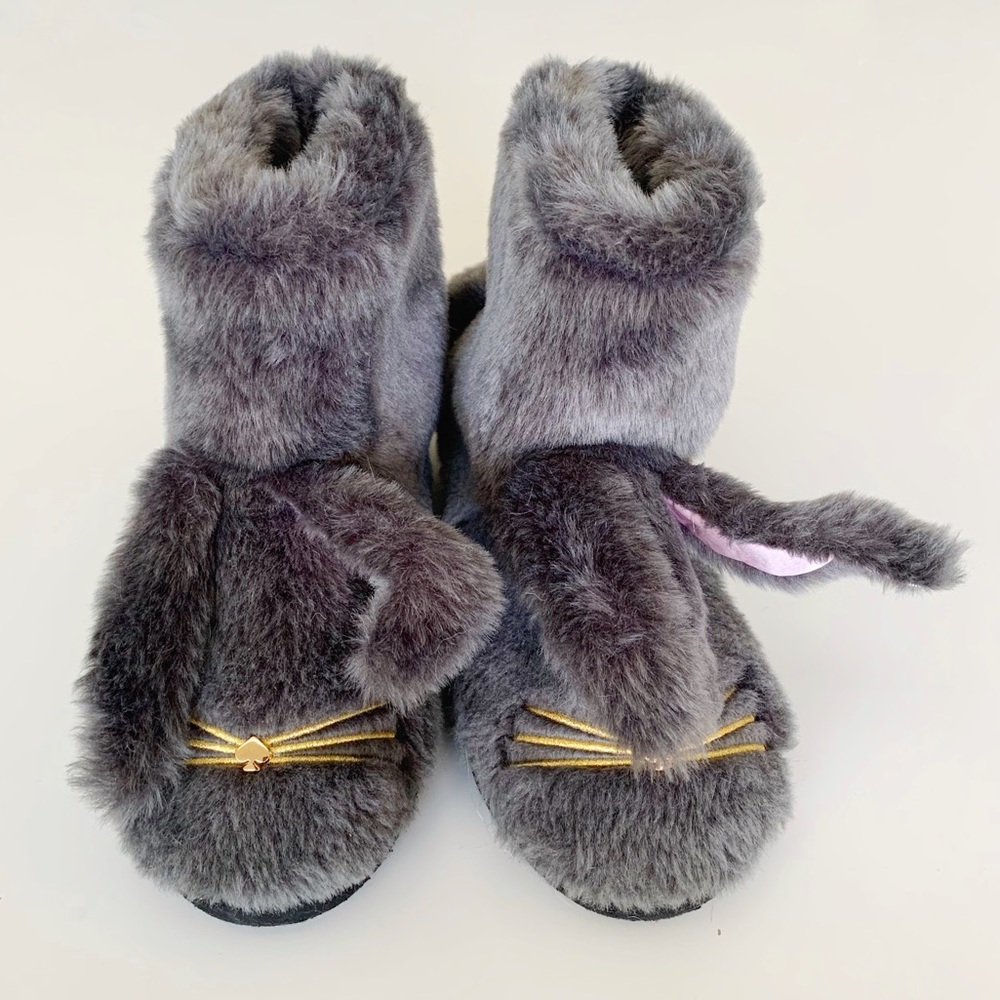 Kate Spade Gray Fuzzy Bunny Slippers Womens size 7